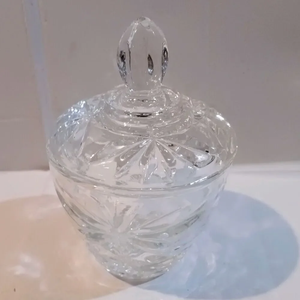 Vtg Anchor Hocking Prescut Glass Star of David Lidded Sugar Bowl-Clear-EAPC-MCM